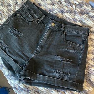 AE black distressed shorts